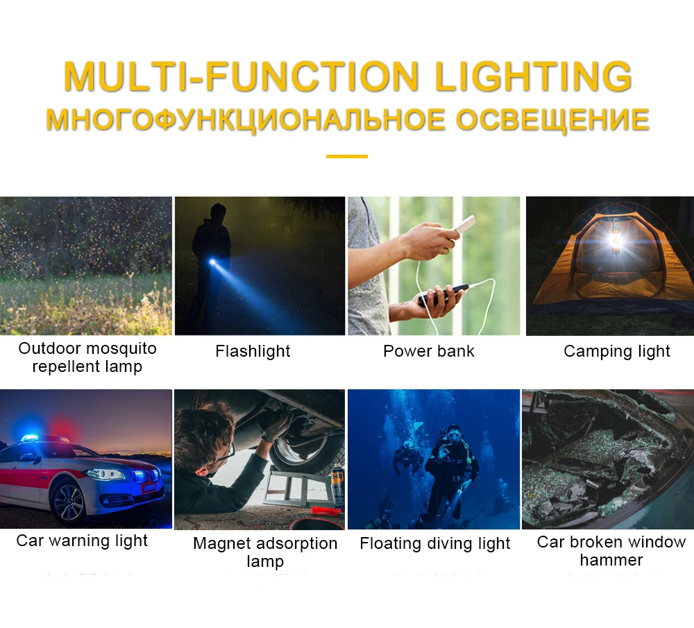 Многофункциональный светодиодный светильник-вспышка, фонарь для кемпинга, светильник-палатка, лампа для работы, Предупреждение, перезаряжаемый светильник, водонепроницаемый