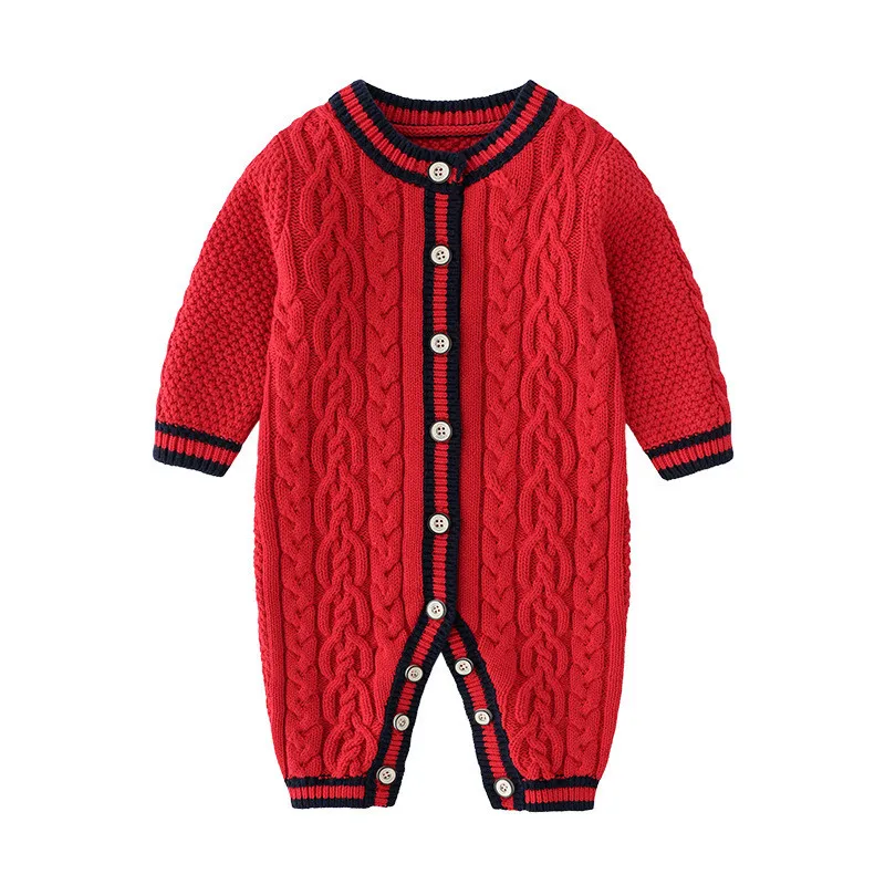 Модный Зимний вязаный свитер с пуговицами для новорожденных мальчиков и девочек