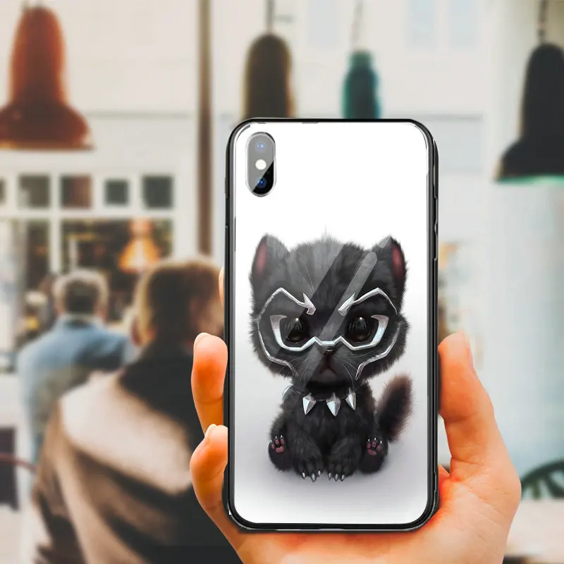 Милые чехлы для телефонов из закаленного стекла Wakanda Black Panther iPhone 10 X XR XS 11 Pro Max 7 6 5 5S
