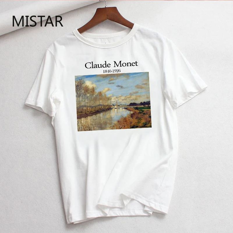 Новинка летняя женская футболка Клод Моне с принтом масляной живописи коротким