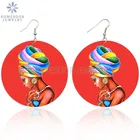 SOMESOOR афро Этническая головная Повязка Женская в красном принте деревянные висячие серьги черные племенные искусства подвеска ювелирные изделия для женщин подарок