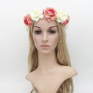 Свадебный венок для волос, Шелковая Роза, головной убор Венок, Женский обруч для волос, пляжный, для фотографий, путешествий, искусственный цветок, венок из роз