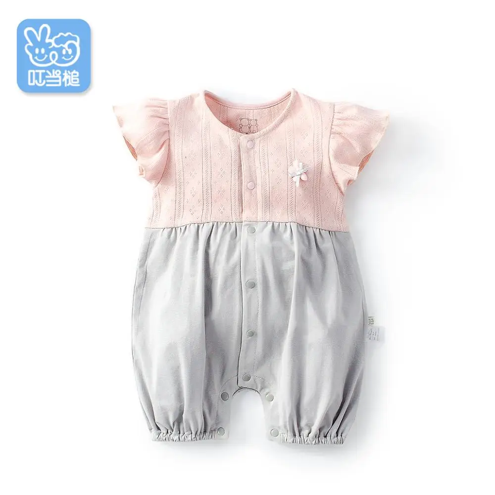Leapparel/Летний дышащий хлопковый комбинезон с короткими рукавами и цветочным принтом для новорожденных и маленьких девочек 0-12 месяцев