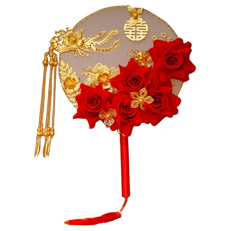 68UC-abanico de estilo chino Vintage para decoraci&oacute;n de bodas, abanicos decorativos para novia, redondos, de mano, para fiesta tradicional china-1