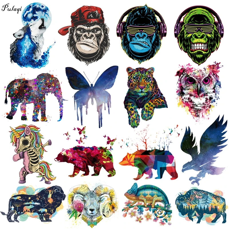 

Punk Eagle Butterfly Iron On Transfer For Clothes Stickers Skull Unicorn Patch Thermal Heat Transfer Vinyl Clothing DIY Applique