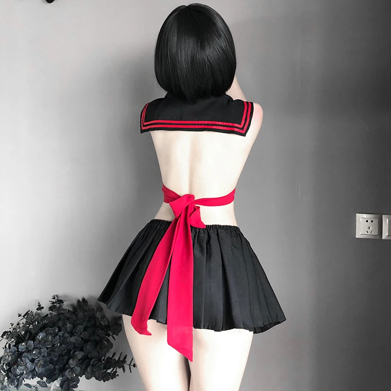 

Sexy Erotic Bow Bandage Student Uniform Cosplay Lingerie Lady Temptation Costume Babydoll Dress Lace Miniskirt Outfit For Women