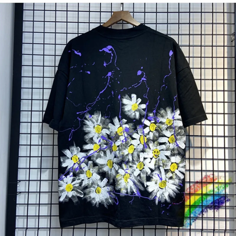 

Негабаритных ручной чернильную крапинку для Дейзи футболка Для мужчин Для женщин Для мужчин хип-хоп Уличная Винтаж мыть мужкая цельнокроен...
