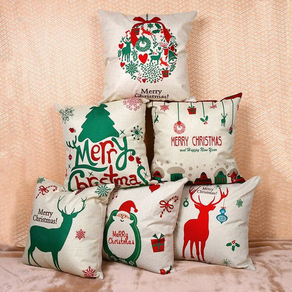 Merry Christmas, хлопок, лен, декоративная подушка для головы, массажер, наволочки, Рождественский Снеговик, квадратный диван, наволочка для подушки, домашний декор
