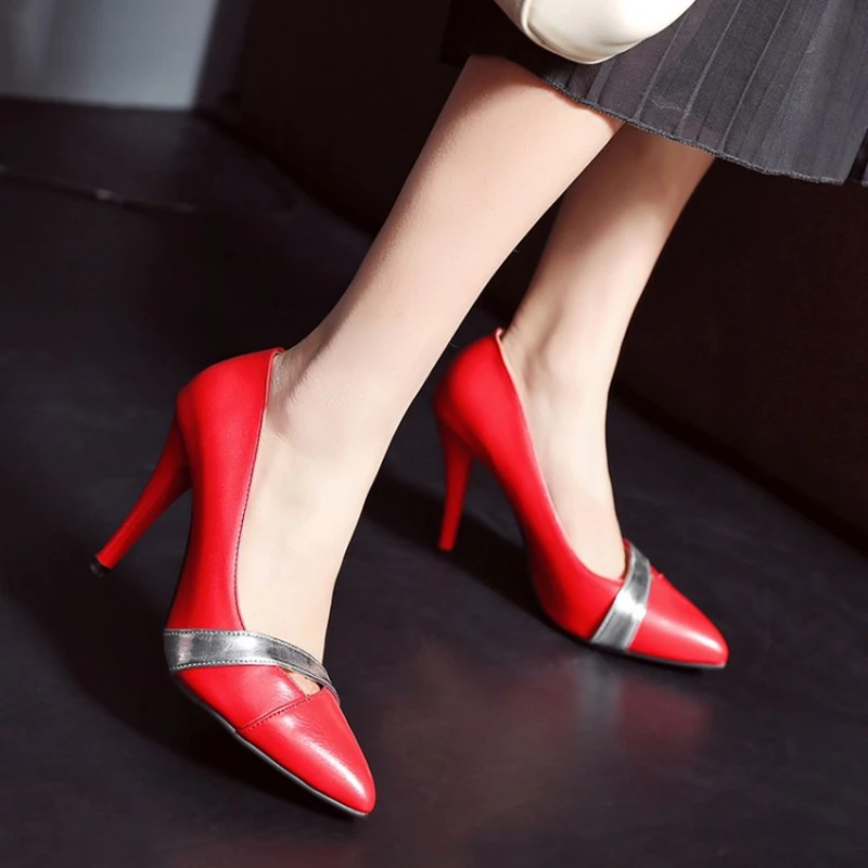 Женские туфли с острым носком однотонные лодочки на высоком тонком каблуке 2020 см