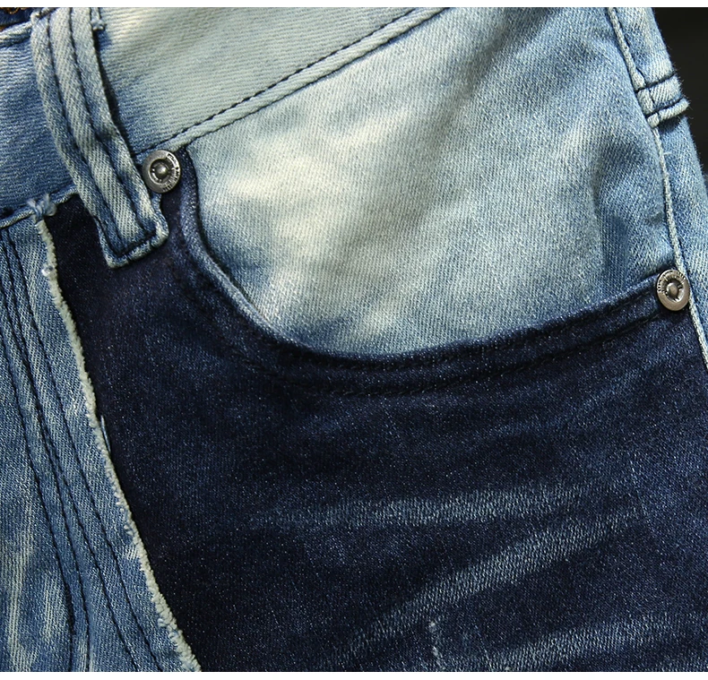 Autumn Stitching Jeans Men's Slim Straight European American Style Personality Vintage Youth Patch Fashion Denim Trousers 28-38