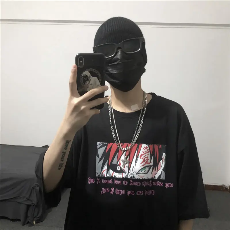 Футболка Harajuku аниме Саске Акацуки для мужчин летняя модная мультяшная футболка