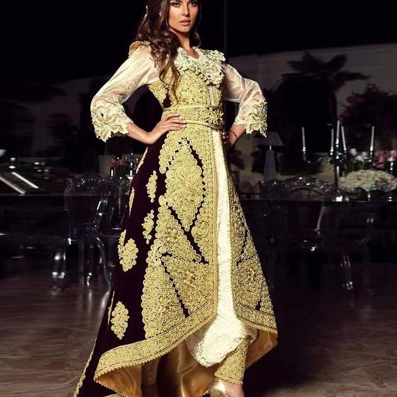 

Traditional Kosovo Black Evening Dresses For Women Party Gowns Gold Appliqued Prom Dress Only Coat Vestidos De La Celebridad