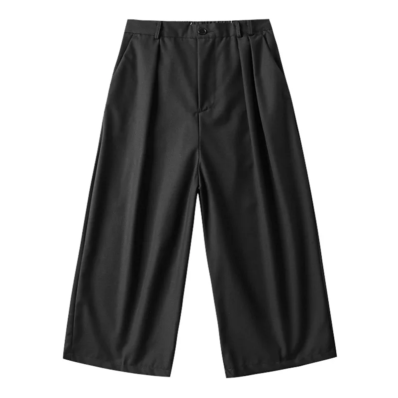 

2021 Men's Summer Trousers Calf-Length Pants Loose fit Waist Straight Breathable Solid Casual Trousers For men XK001