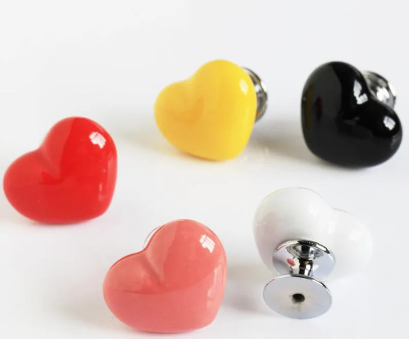 Красочная милая Мультипликация Форма Сердца Керамическая дверная ручка ящик