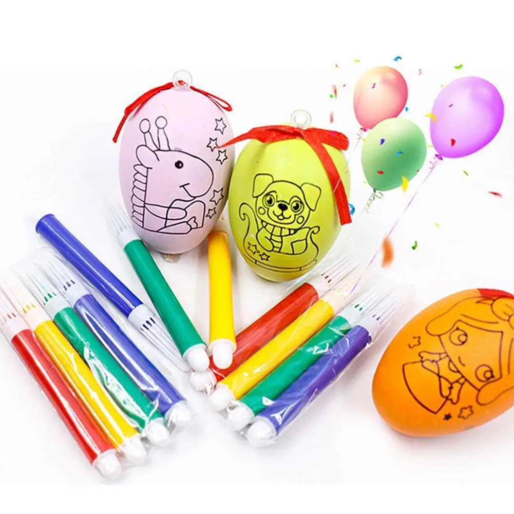 

1pcs Cute Easter Eggs And 4pcs Color Pens Diy Hand Puzzle Gifts Learning Painted For Kids Educational Eggs Interaction X3X5