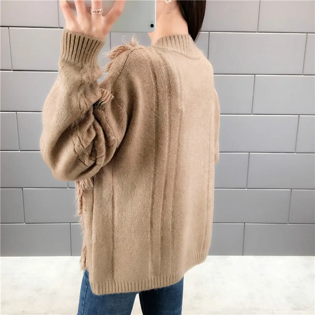 SAGACE 2020 New Autumn Winter Fringe Casual Knitted Sweater Ladies Elegant Long Sleeve V-neck Women Pullovers Tops Street Pop | Женская