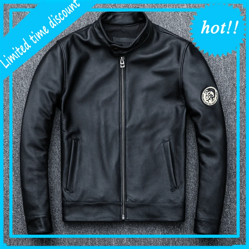 Мужская мотоциклетная куртка из натуральной воловьей кожи винтажные куртки со