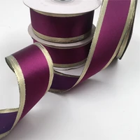 25yards 38mm wired edge purple satin ribbon with golden edge for birthday decoration chirstmas gift diy wrapping 1 12 n2007