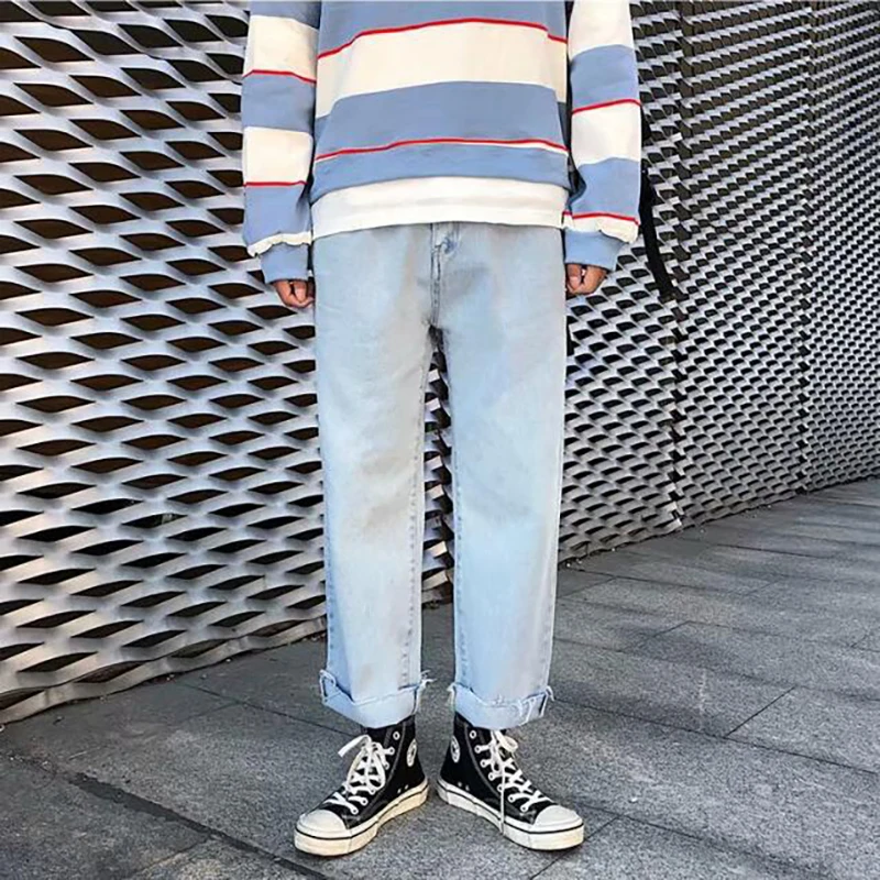

Spring And Autumn Simple New Fashion Brand Wide Leg Denim Pants Men's Korean Version Loose Trend Versatile Straight Pants