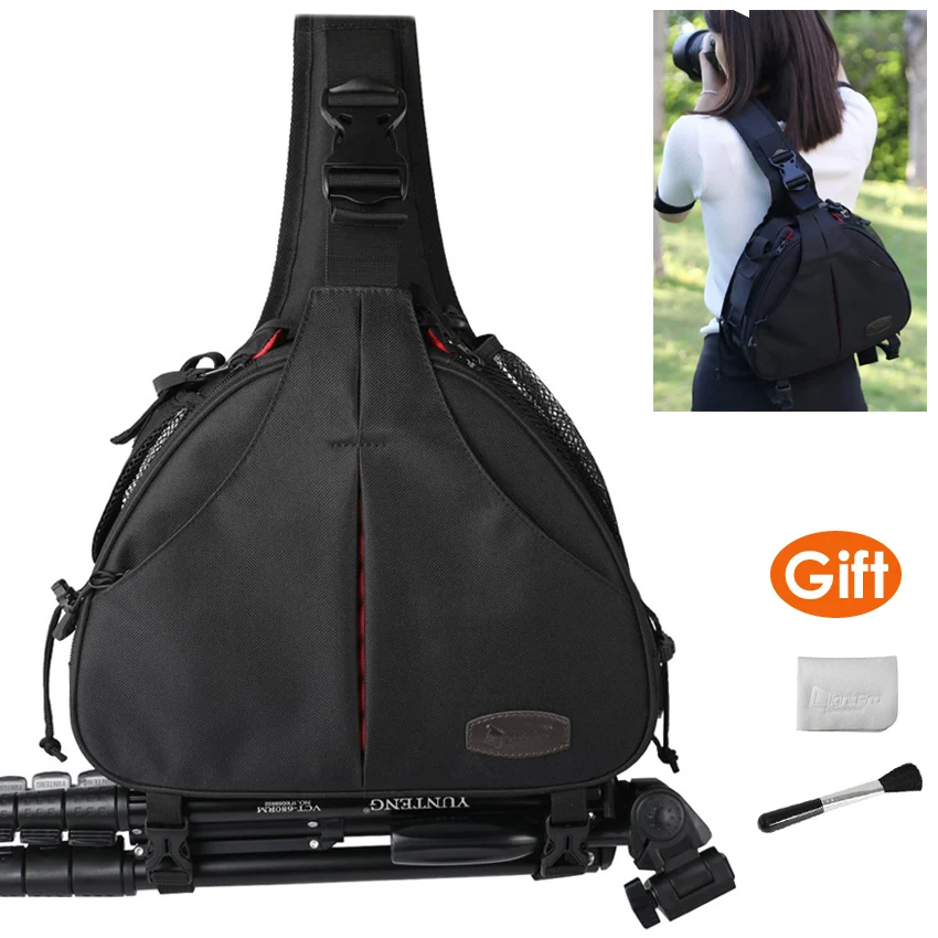 Bolsa de Ombro Transversal para Câmera Triângulo para Fotos e Vídeos à Prova D’água com Capa de Chuva para Canon Nikon Sony Slr
