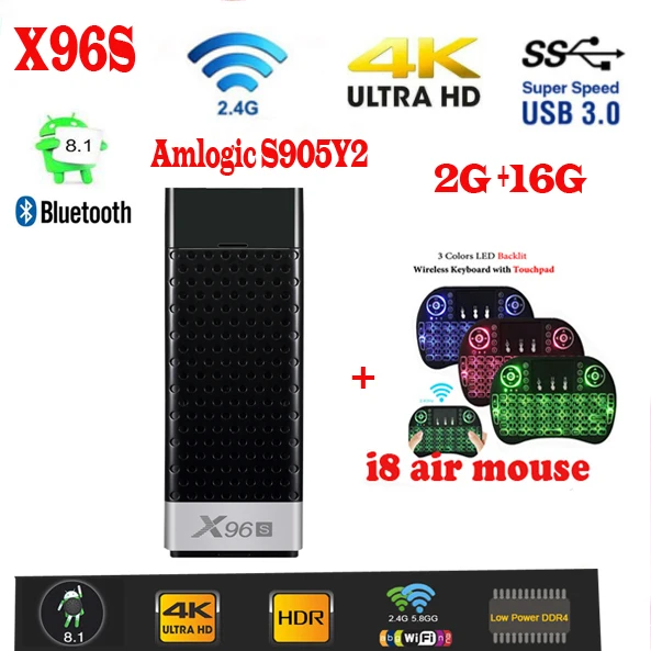 16G I8 ТВ-палка X96S android 8,1 amlogic s905Y2 H.265 2,4/5G wifi BT4.2 ядро 64 бит cortex a53 Мини ПК x96 max мини - Цвет: 16G I8