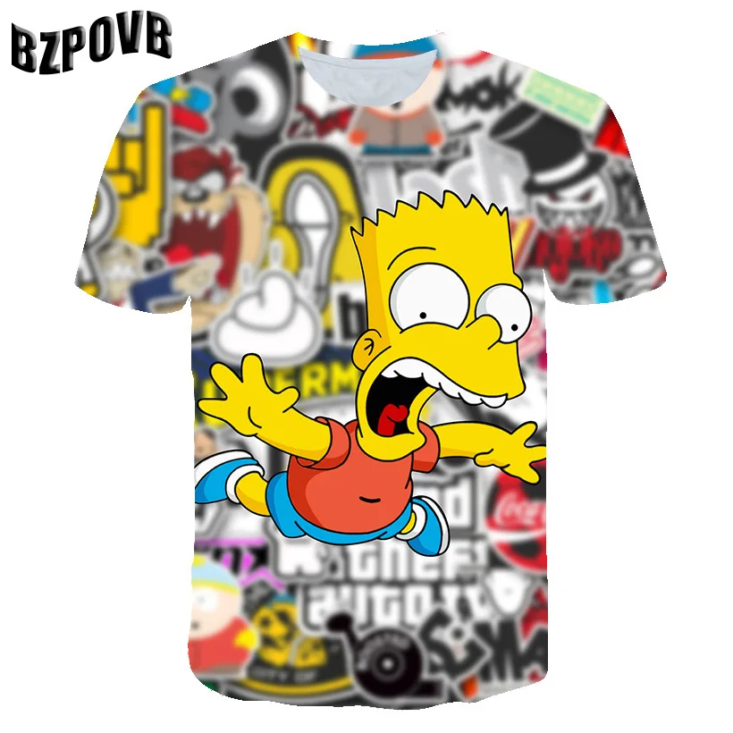 Новинка 2020 года Летняя футболка с симпсоном футболки объемным аниме забавные
