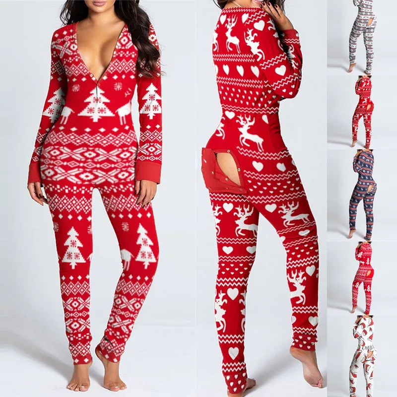 

Модель 2021 года, женская пижама с ягодицами для взрослых, пикантная одежда для сна, комбинезон, пижама с открытыми ягодицами, Рождественская ...