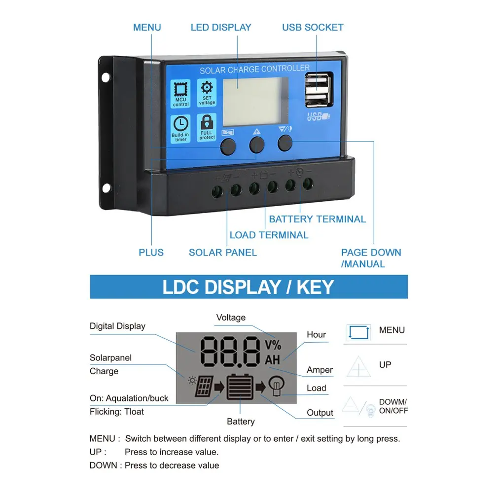 

Solar System Controller Photovoltaic Street Light System Controller LCD Display Intelligent Charging Parameter Adjustable
