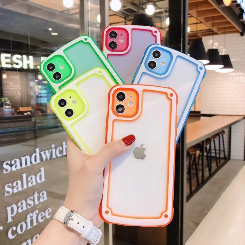 Неоновый бампер противоударный Прозрачный чехол для iPhone 11 pro max 7 8 Plus блестящий