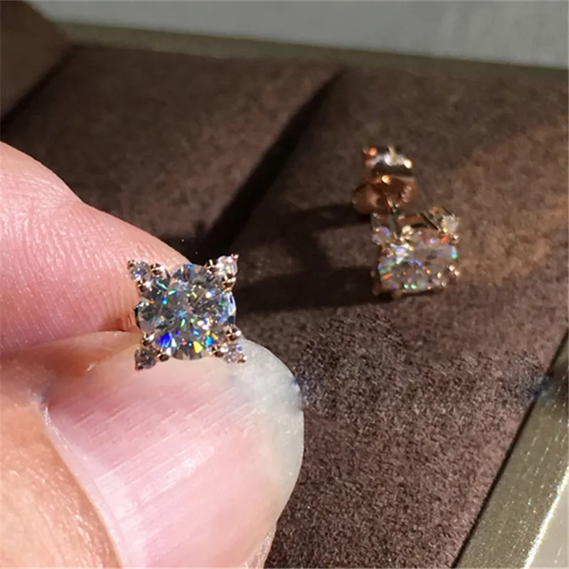 Серьги гвоздики для женщин с фианитом кольцо круглым камнем Простые