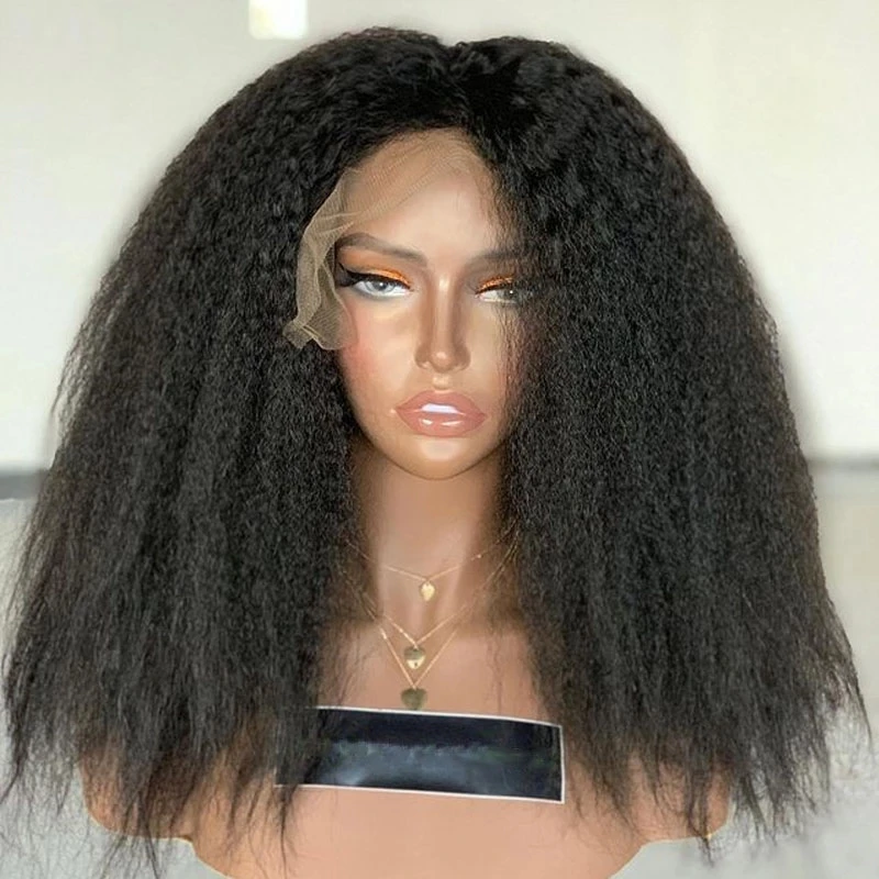 

180% Density 26Inch Long Kinky Straight Lace Front Wig For Black Women Yaki Pre Plucked with Natural Hairline Baby Hair Glueless