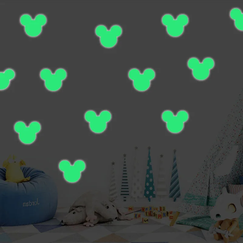 Мультяшные флуоресцентные наклейки с изображением единорога кошки мыши сердца