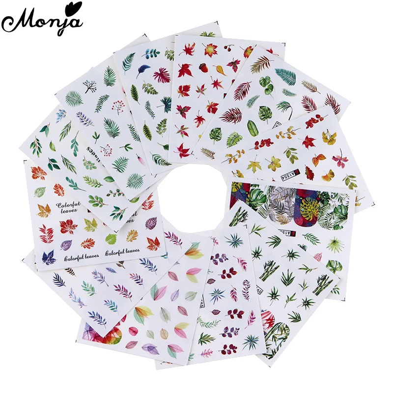 Monja 12Pcs/Set Nail Art Water Transfer Sticker Green Leaf Maple Pattern Watermark Tips Manicure Decors Accessories | Красота и