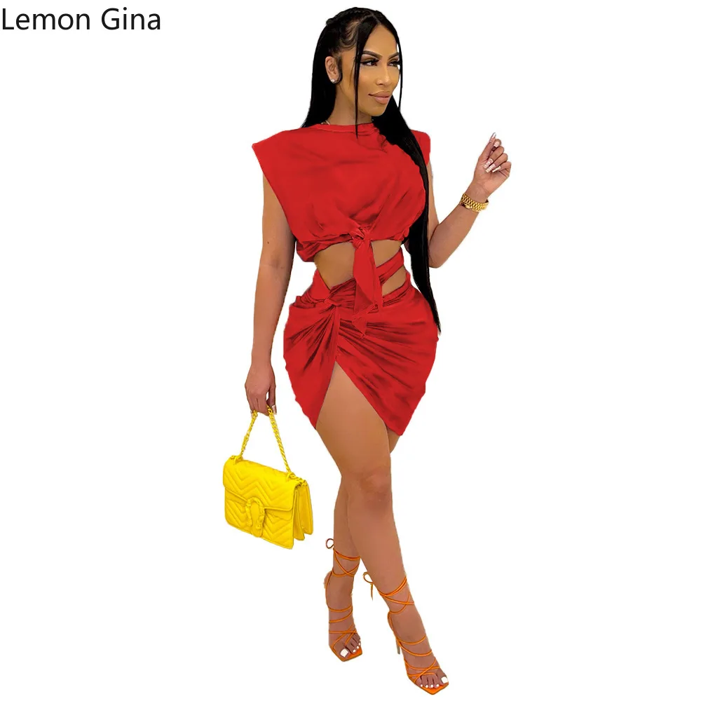 Однотонное ажурное Плиссированное Клубное платье Lemon Gina на завязках комплект из 2