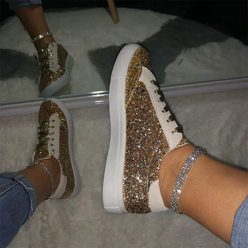 Женские кроссовки со стразами на плоской подошве шнуровкой|Женские и кеды| |