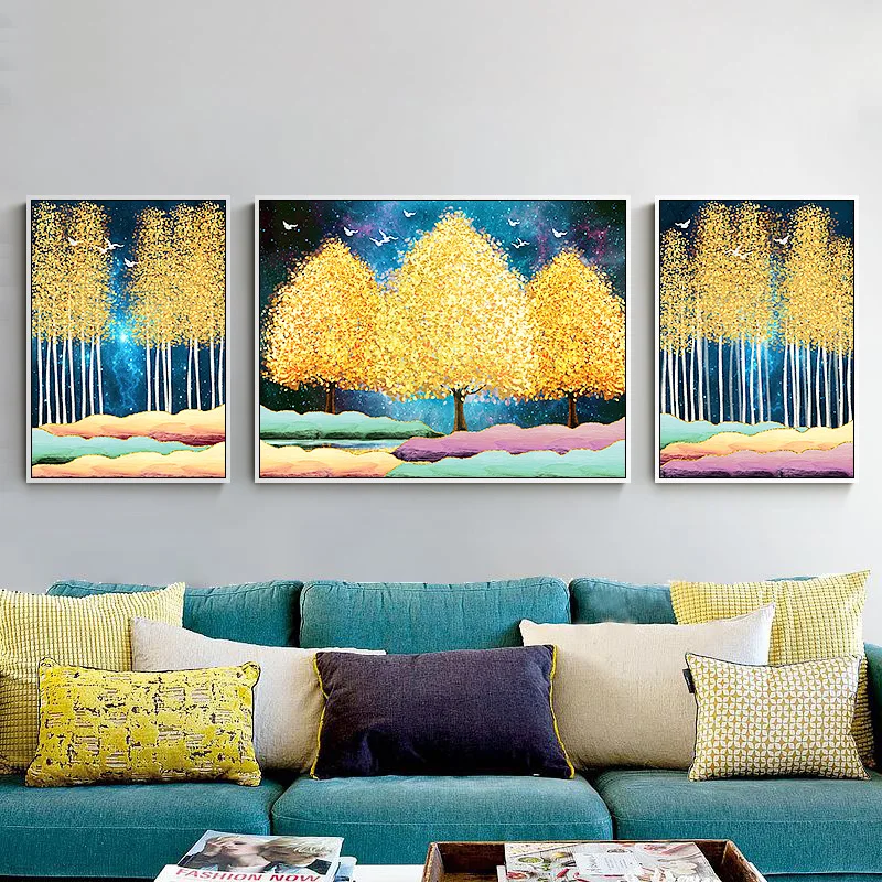 Золотой мертвый дерево абстрактный желтый пейзаж животное декоративное