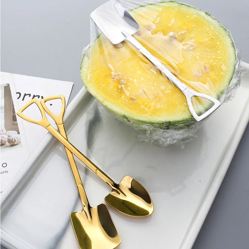 

4PC Coffee Spoons Cutlery Set Stainless Steel Retro Iron Shovel Ice Cream Spoon Scoop Creative Spoon tea-spoon Fashion Tableware