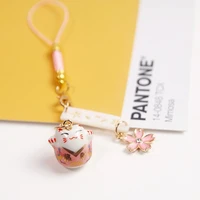 cute cartoon japanese lucky cat keychain maneki neko trinkets phone charms car bag pendant key chain pray keyfob couple gifts