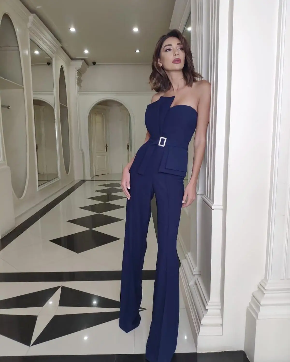 Fashion 2019 Women Jumpsuit In Women's Jumpsuits Royal Blue Strapless With Belt Nightclub Party Jumpsuits