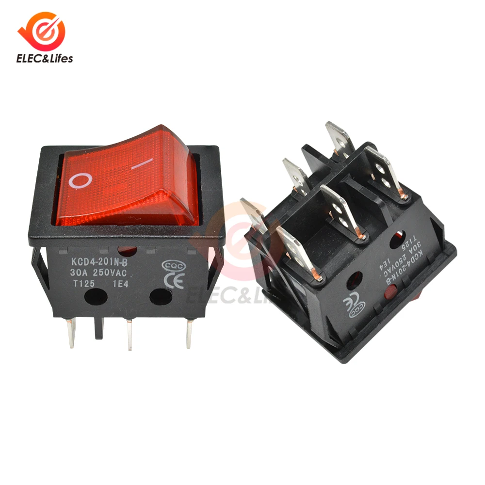 30A 250V 4 6 Pin ON-OFF кулисный переключатель для лодки контакты из стерлингового серебра KCD4 выключатель питания со светодиодным индикатором светильник 30A/250V 25*31MM