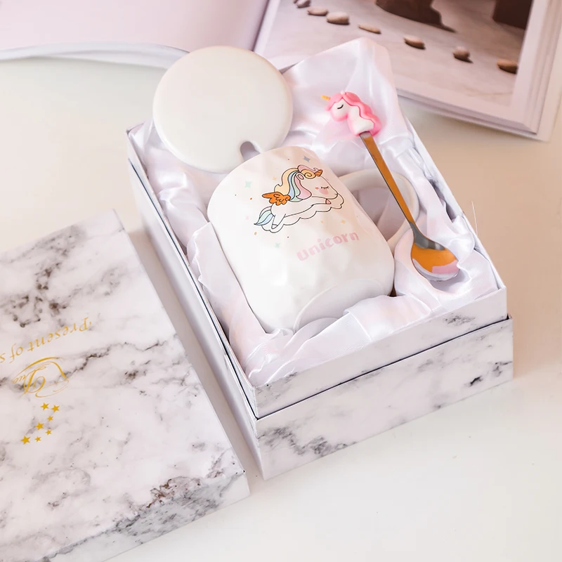 

Shipping Free Unicorns pattern Ceramic Mugs Cute Fashion Coffee Tea Milk Cups Gift for Couples Children Friends with Gift Box