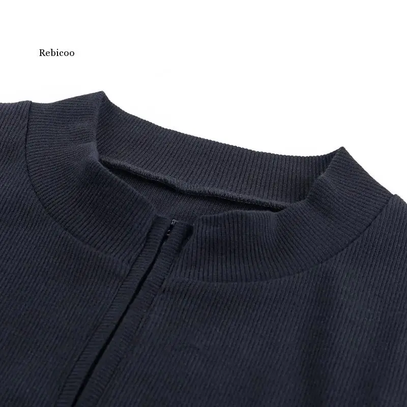 

Zipper V-Neck Bodycon Dresses Sexy Long Sleeve Black Skinny Elastic Autumn Spring New Solid Fashion Women Party Dress