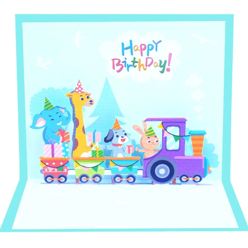 

Cartoon Animals Pop Up Birthday Card Happy Birthday Handmade 3D Popup Greeting Cards for Wife Mom Dad Baby Kids