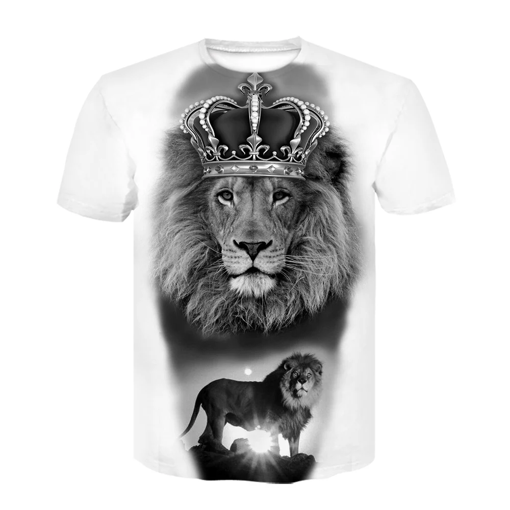 Футболка Мужская/женская с 3D принтом короны и Льва брендовая Модная рубашка