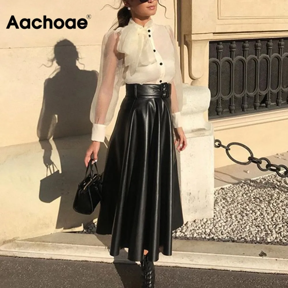 Женская юбка из искусственной кожи Aachoae элегантная плиссированная винтажная