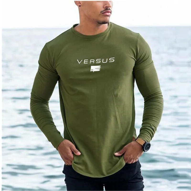 

Streetwear cotton men's casual long-sleeved T-shirt men's fitness T-shirt O-neck jogger bodybuilding exercise brand T-shirt