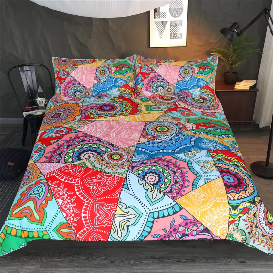 Blesslive Мандала Комплект постельного белья Красный Розовый Boho цветы пэчворк пододеяльник набор королева для взрослых девочек красочные покрывало 3 шт