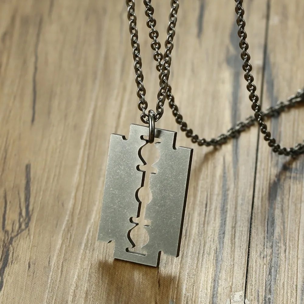 Мужская бритва из нержавеющей стали в стиле стимпанк|razor blade necklace|rock jewelrynecklace men