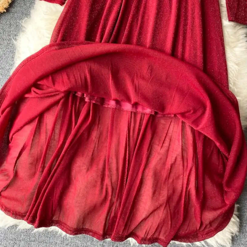 

2020 Spring Autumn Women Party Dress With Belt V Neck Shining Elegant Female Long Sleeve Sexy Elegant Dress Vestidos JW9175