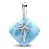 hot selling high quality natural larimar jewelry 925 sterling silver pendant coconut tree charms larimar pendant women pendant